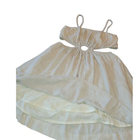 NWT The Salt Haus Mabel The Nina Cut Out Linen Blend Dress Beige M - Picture 7 of 12